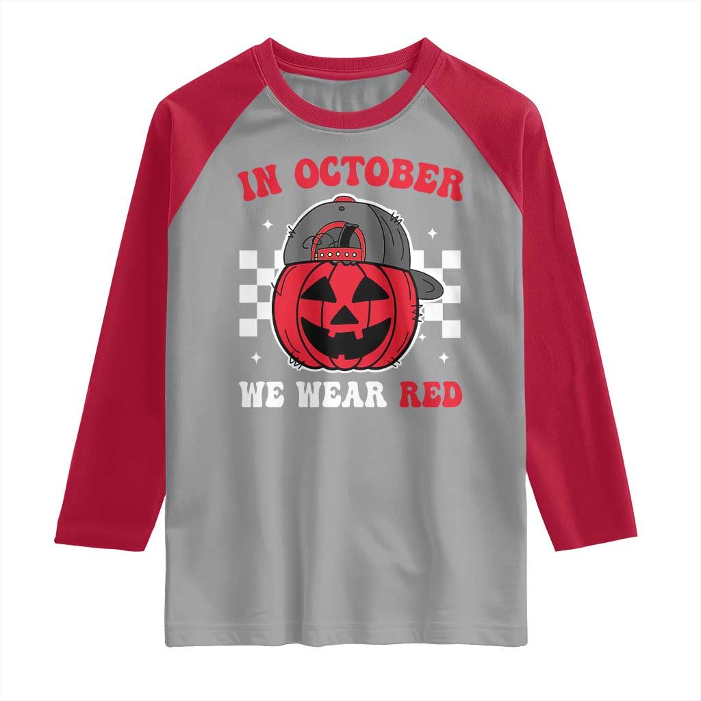 Red October Halloween Raglan Shirt Vintage Philadelphia Baseball Fan Jackolantern Pumpkin TS10 Sport Gray Red Print Your Wear