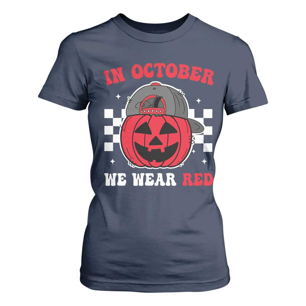 Red October Halloween T Shirt For Women Vintage Philadelphia Baseball Fan Jackolantern Pumpkin TS10 Navy Print Your Wear