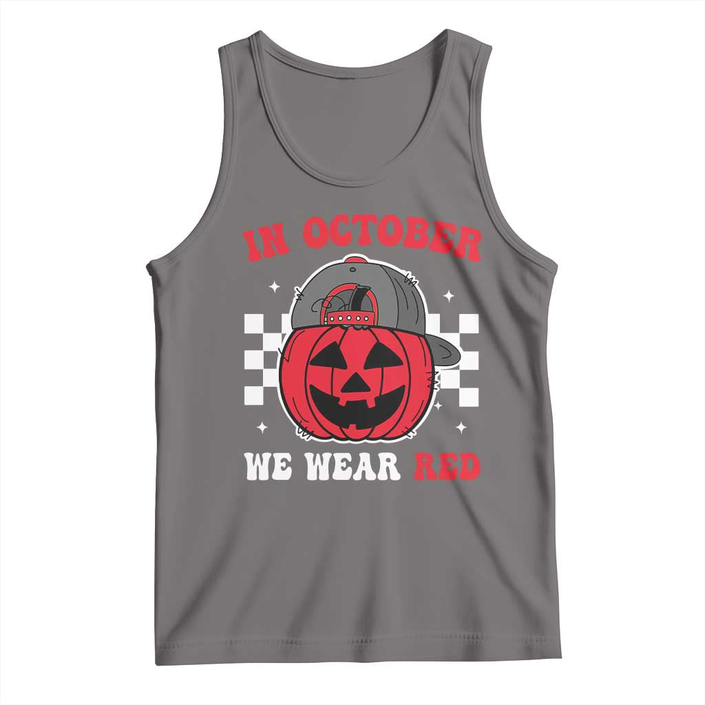 Red October Halloween Tank Top Vintage Philadelphia Baseball Fan Jackolantern Pumpkin TS10 Deep Heather Print Your Wear