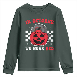 Red October Halloween Youth Sweatshirt Vintage Philadelphia Baseball Fan Jackolantern Pumpkin TS10 Dark Forest Green Print Your Wear