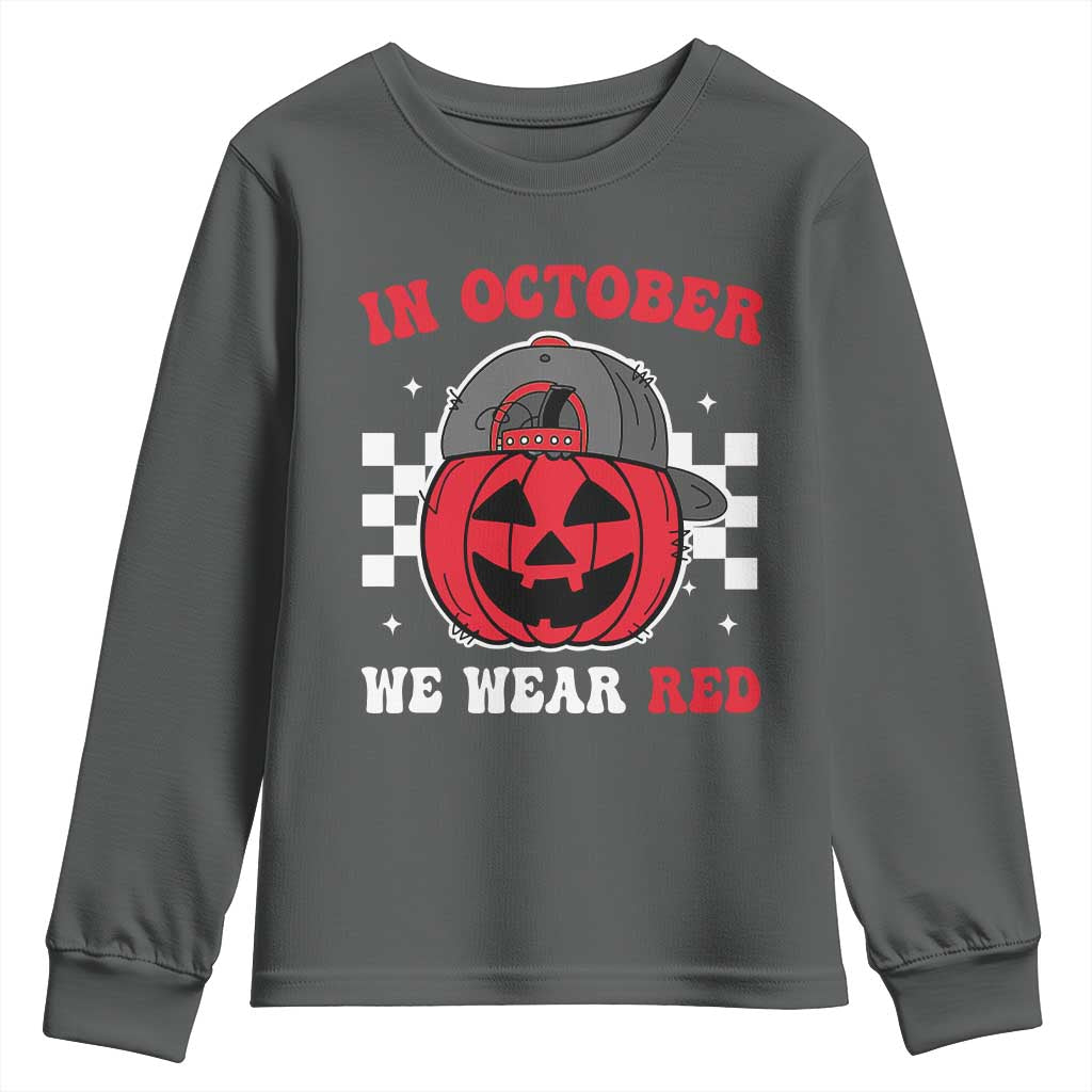 Red October Halloween Youth Sweatshirt Vintage Philadelphia Baseball Fan Jackolantern Pumpkin TS10 Dark Heather Print Your Wear