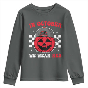 Red October Halloween Youth Sweatshirt Vintage Philadelphia Baseball Fan Jackolantern Pumpkin TS10 Dark Heather Print Your Wear