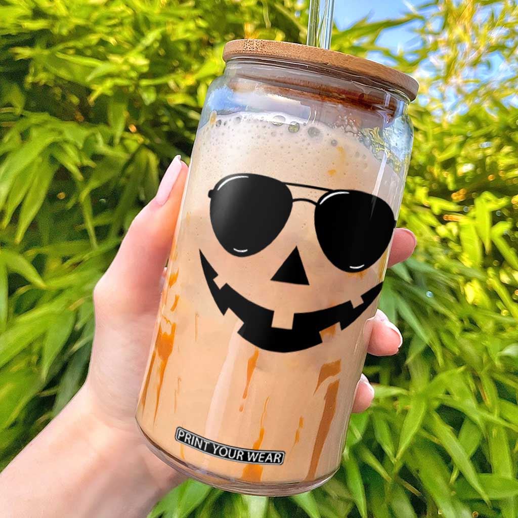 Pumpkin Face Glass Can Vintage Jack o Lantern Jackolantern Spooky Season Halloween TS10 White Print Your Wear