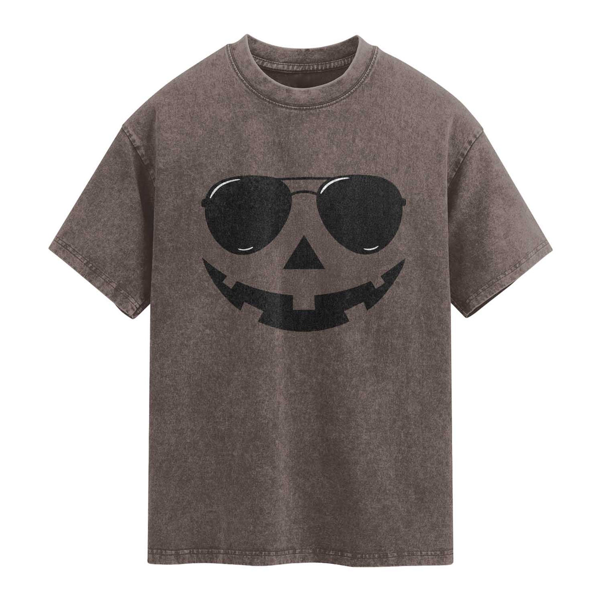 Pumpkin Face Washed Cotton T-Shirt Vintage Jack o Lantern Jackolantern Spooky Season Halloween