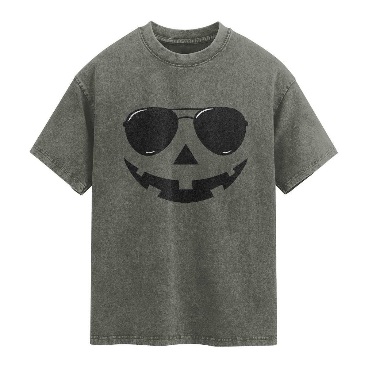 Pumpkin Face Washed Cotton T-Shirt Vintage Jack o Lantern Jackolantern Spooky Season Halloween