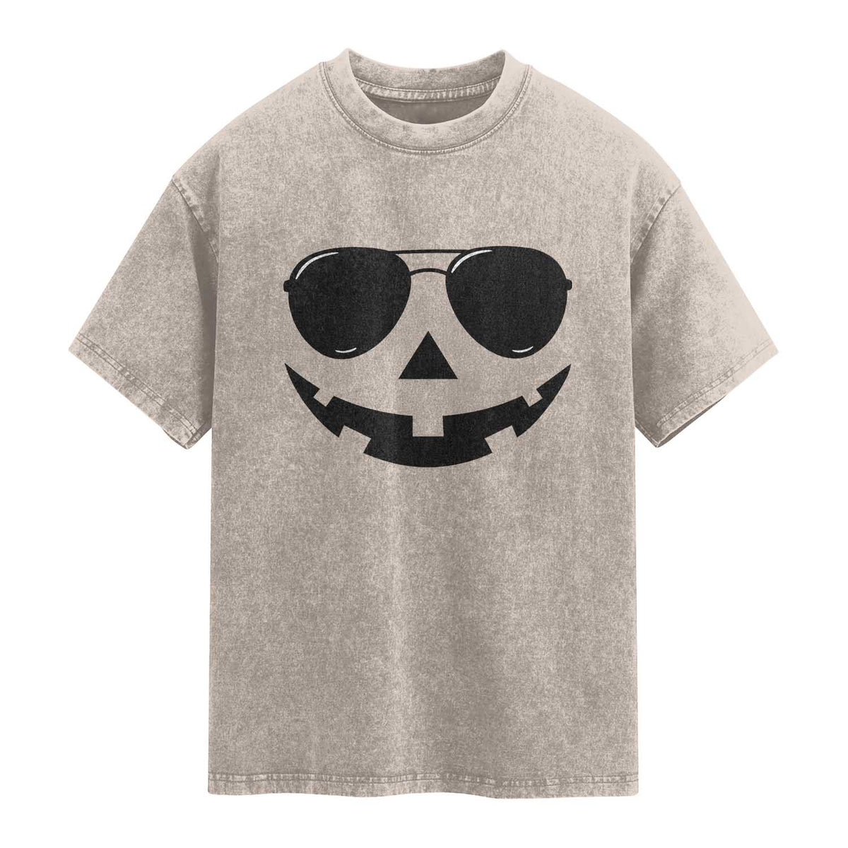 Pumpkin Face Washed Cotton T-Shirt Vintage Jack o Lantern Jackolantern Spooky Season Halloween