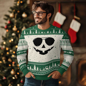 Pumpkin Face Ugly Christmas Sweater Vintage Jack o Lantern Jackolantern Spooky Season Halloween TS10 Beige Green Print Your Wear