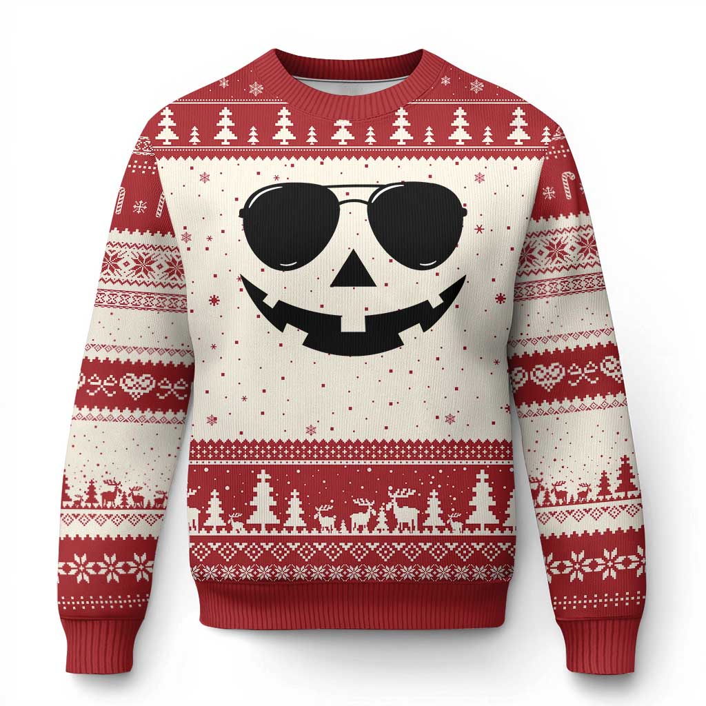Pumpkin Face Ugly Christmas Sweater Vintage Jack o Lantern Jackolantern Spooky Season Halloween TS10 Beige Red Print Your Wear