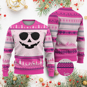 Pumpkin Face Ugly Christmas Sweater Vintage Jack o Lantern Jackolantern Spooky Season Halloween TS10 Hot Pink Print Your Wear