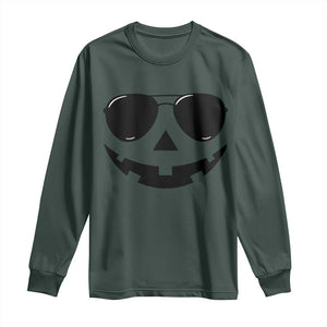 Pumpkin Face Long Sleeve Shirt Vintage Jack o Lantern Jackolantern Spooky Season Halloween TS10 Dark Forest Green Print Your Wear
