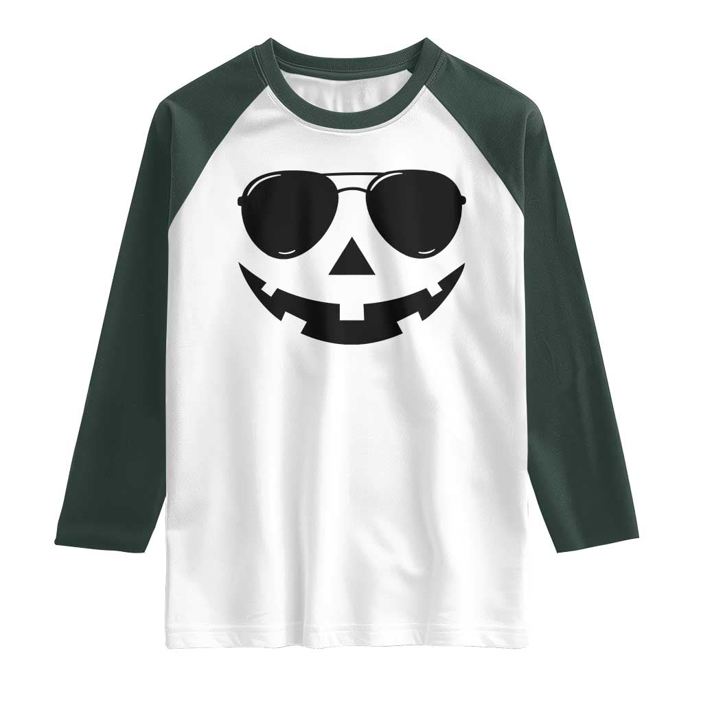 Pumpkin Face Raglan Shirt Vintage Jack o Lantern Jackolantern Spooky Season Halloween TS10 White Dark Forest Green Print Your Wear
