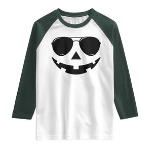 Pumpkin Face Raglan Shirt Vintage Jack o Lantern Jackolantern Spooky Season Halloween TS10 White Dark Forest Green Print Your Wear