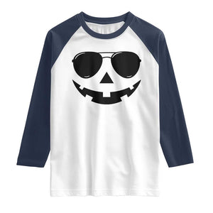 Pumpkin Face Raglan Shirt Vintage Jack o Lantern Jackolantern Spooky Season Halloween TS10 White Navy Print Your Wear