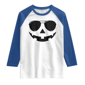 Pumpkin Face Raglan Shirt Vintage Jack o Lantern Jackolantern Spooky Season Halloween TS10 White Royal Print Your Wear