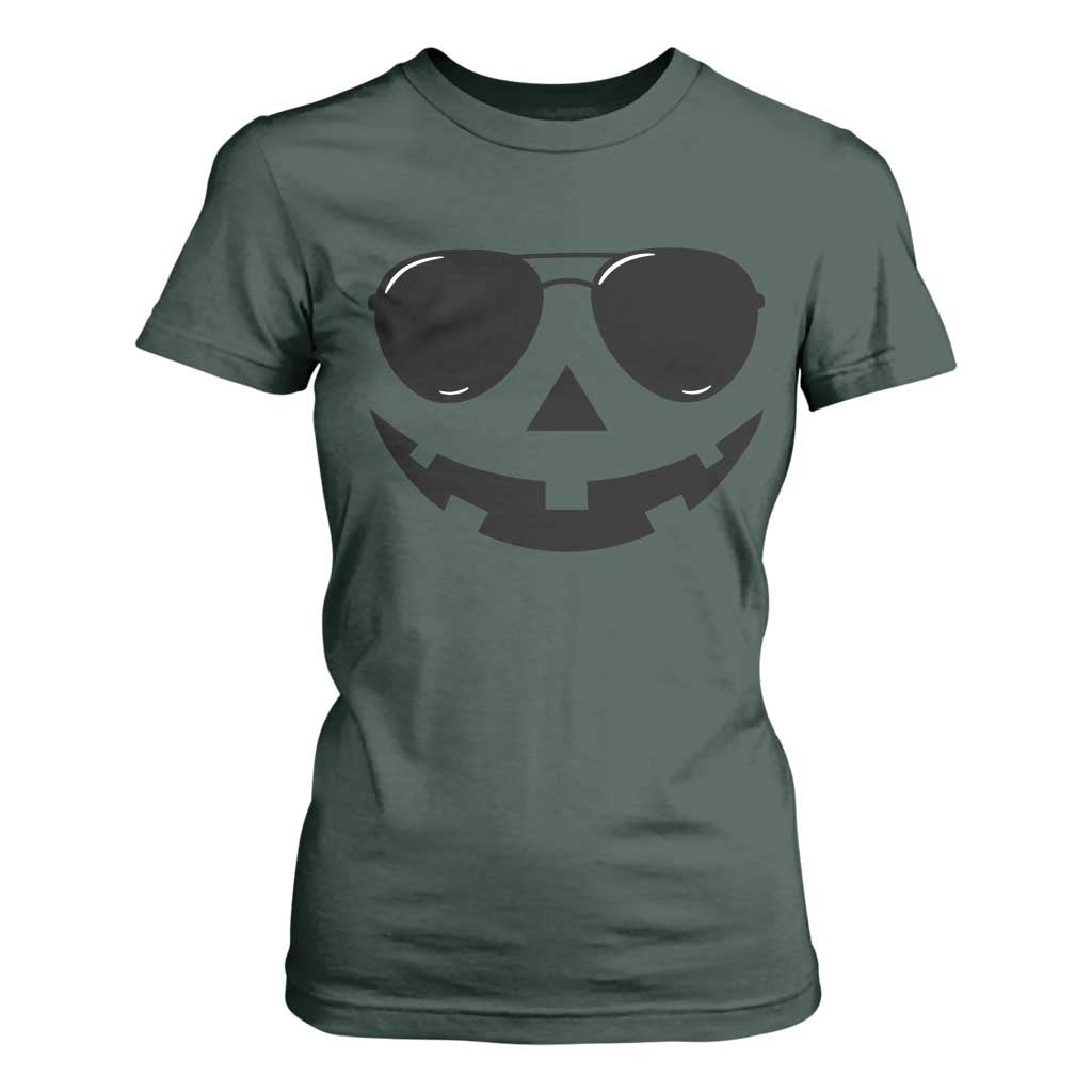 Pumpkin Face T Shirt For Women Vintage Jack o Lantern Jackolantern Spooky Season Halloween TS10 Dark Forest Green Print Your Wear