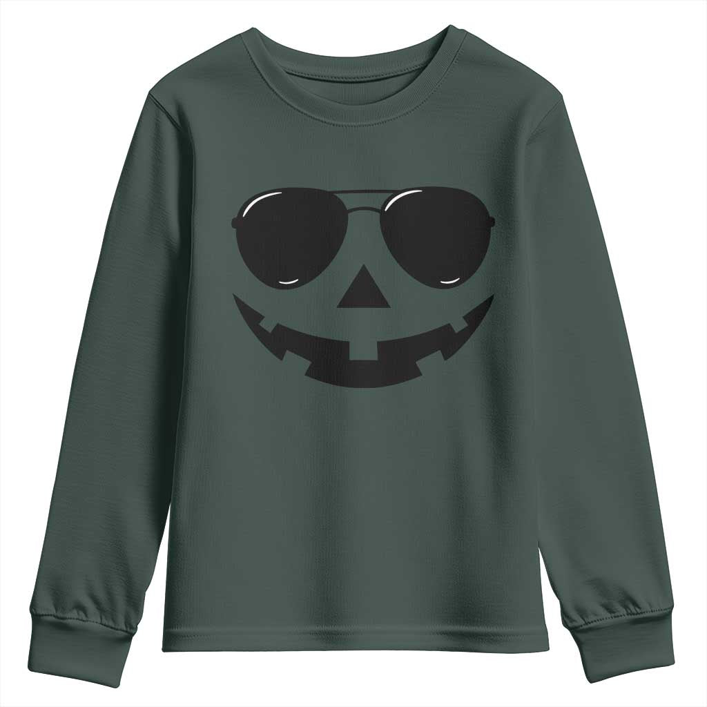 Pumpkin Face Youth Sweatshirt Vintage Jack o Lantern Jackolantern Spooky Season Halloween TS10 Dark Forest Green Print Your Wear