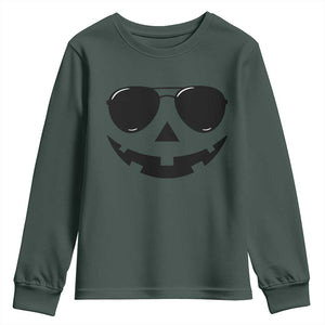 Pumpkin Face Youth Sweatshirt Vintage Jack o Lantern Jackolantern Spooky Season Halloween TS10 Dark Forest Green Print Your Wear