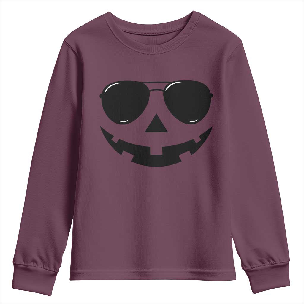 Pumpkin Face Youth Sweatshirt Vintage Jack o Lantern Jackolantern Spooky Season Halloween TS10 Maroon Print Your Wear