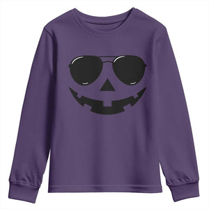 Pumpkin Face Youth Sweatshirt Vintage Jack o Lantern Jackolantern Spooky Season Halloween TS10 Purple Print Your Wear