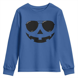 Pumpkin Face Youth Sweatshirt Vintage Jack o Lantern Jackolantern Spooky Season Halloween TS10 Royal Blue Print Your Wear