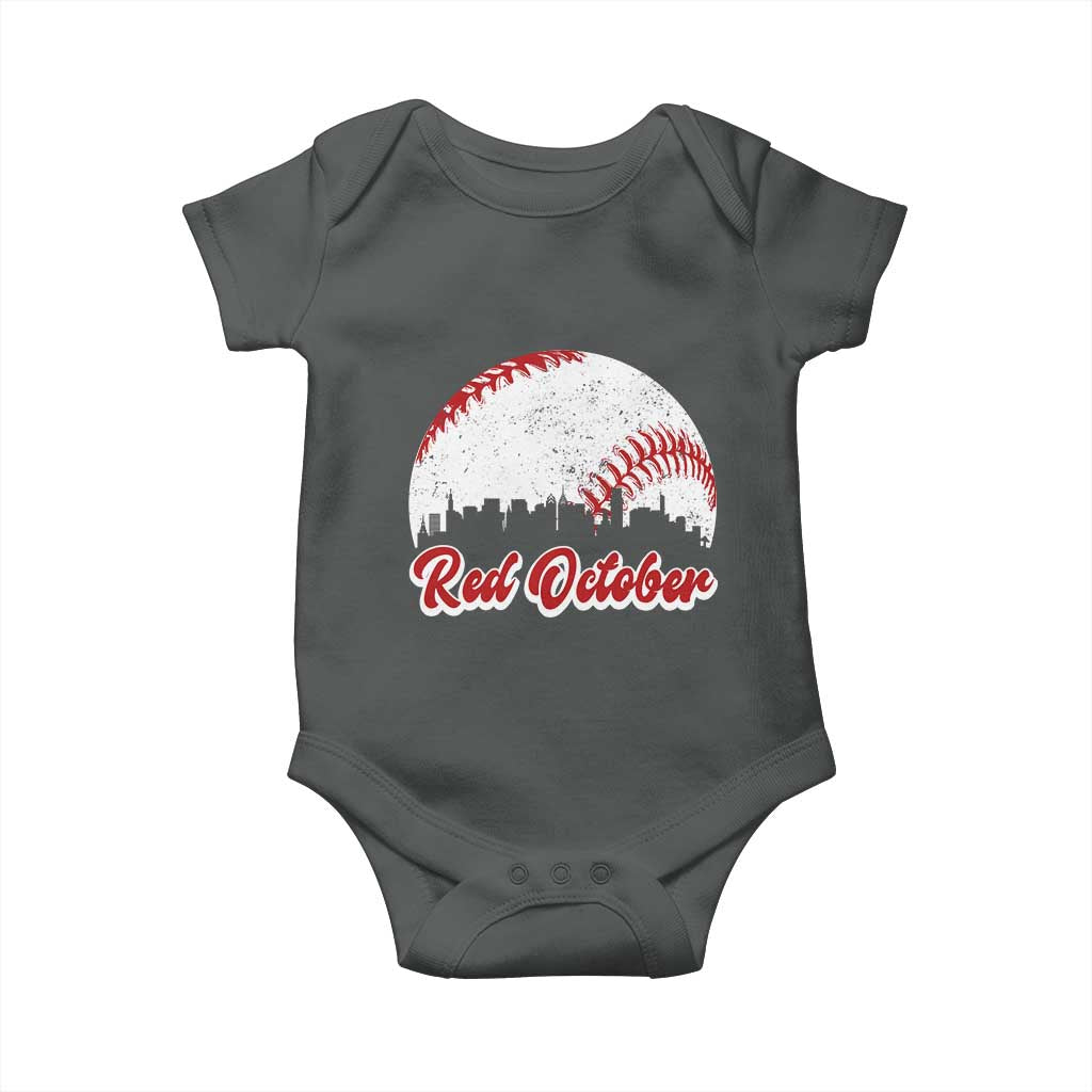 Vintage Red October Baby Onesie Philadelphia Skyline Retro Philly Cityscape TS10 Dark Heather Print Your Wear