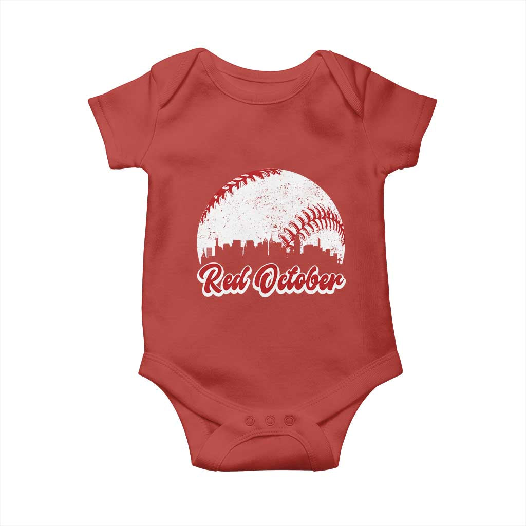 Vintage Red October Baby Onesie Philadelphia Skyline Retro Philly Cityscape TS10 Red Print Your Wear