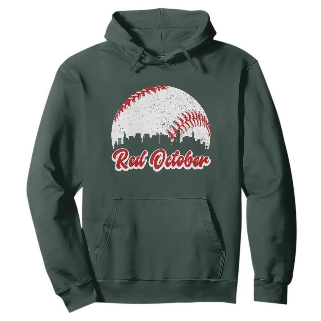 Vintage Red October Hoodie Philadelphia Skyline Retro Philly Cityscape TS10 Dark Forest Green Print Your Wear