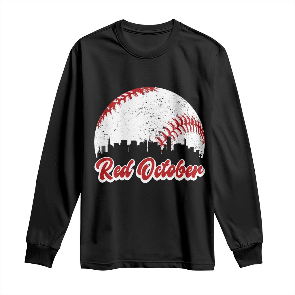 Vintage Red October Long Sleeve Shirt Philadelphia Skyline Retro Philly Cityscape TS10 Black Print Your Wear