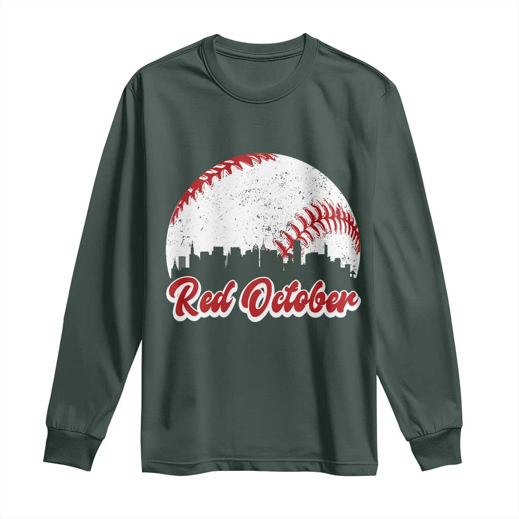 Vintage Red October Long Sleeve Shirt Philadelphia Skyline Retro Philly Cityscape TS10 Dark Forest Green Print Your Wear