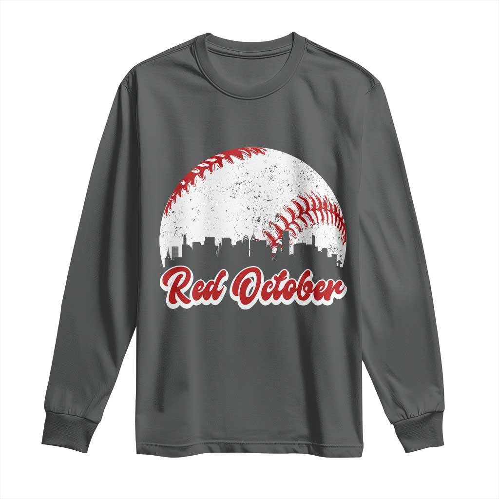 Vintage Red October Long Sleeve Shirt Philadelphia Skyline Retro Philly Cityscape TS10 Dark Heather Print Your Wear