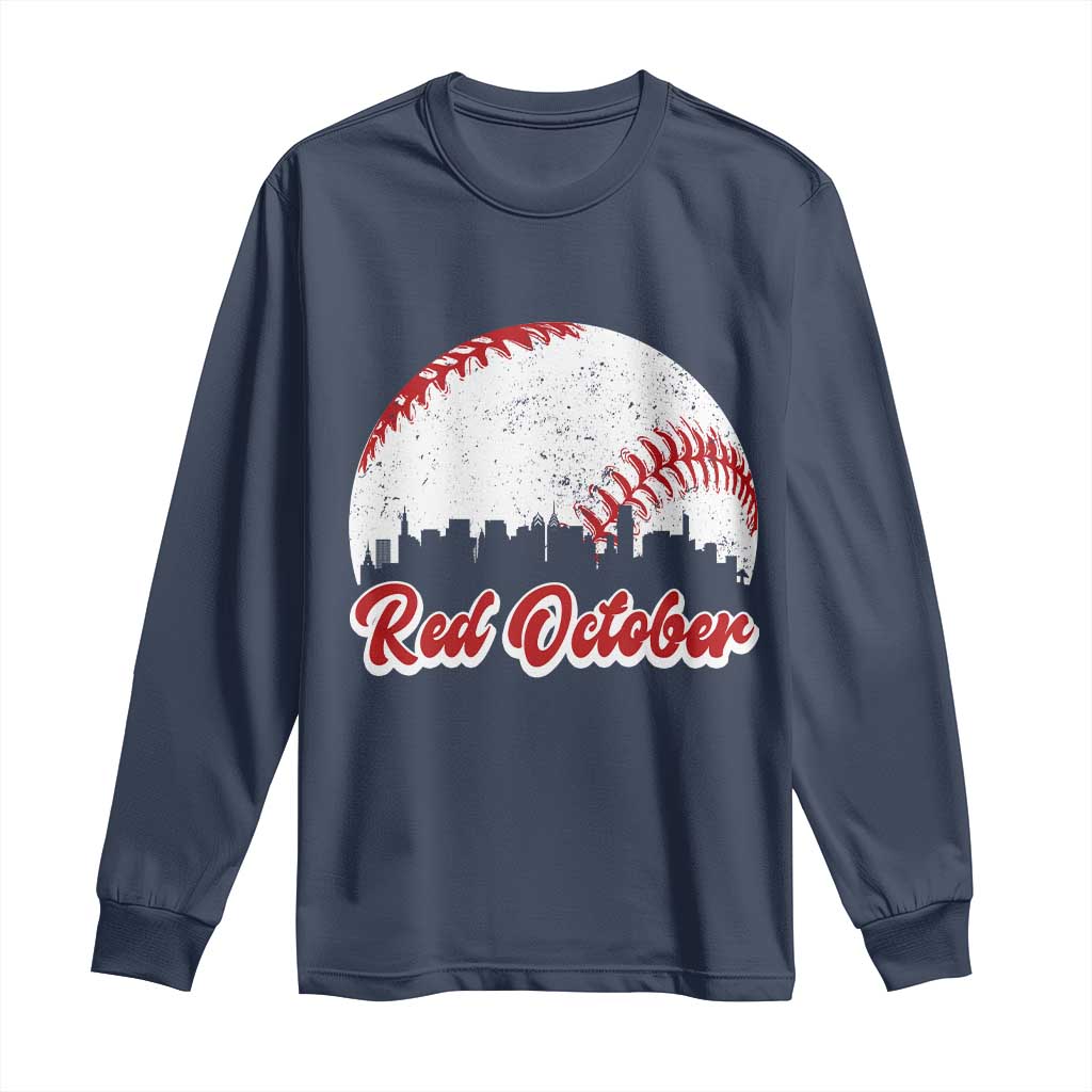 Vintage Red October Long Sleeve Shirt Philadelphia Skyline Retro Philly Cityscape TS10 Navy Print Your Wear