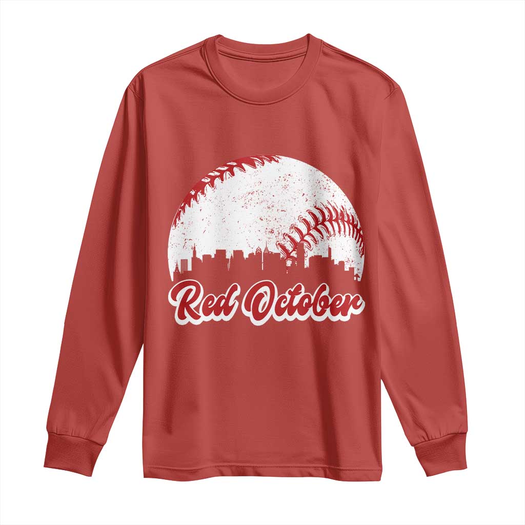 Vintage Red October Long Sleeve Shirt Philadelphia Skyline Retro Philly Cityscape TS10 Red Print Your Wear