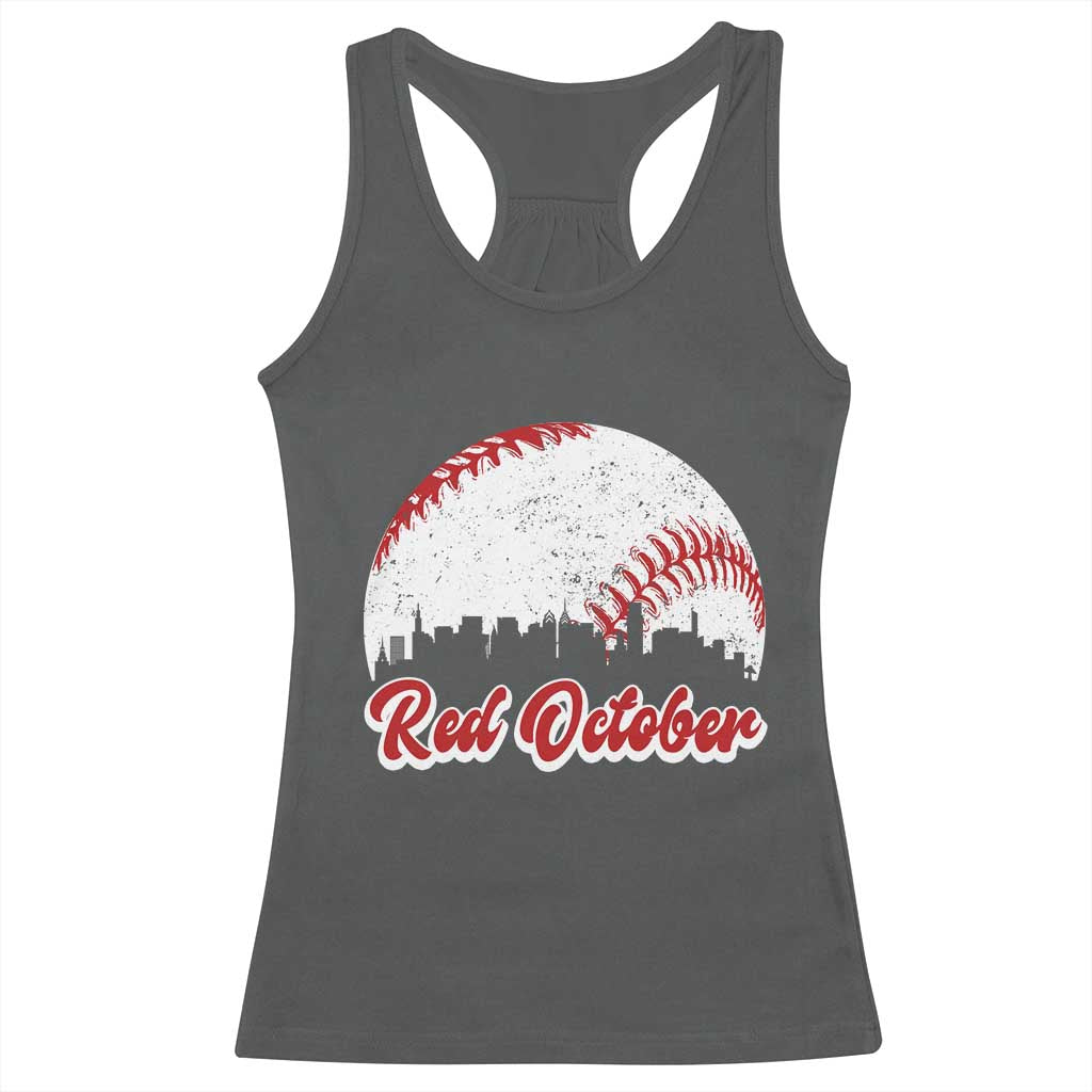 Vintage Red October Racerback Tank Top Philadelphia Skyline Retro Philly Cityscape TS10 Dark Heather Print Your Wear