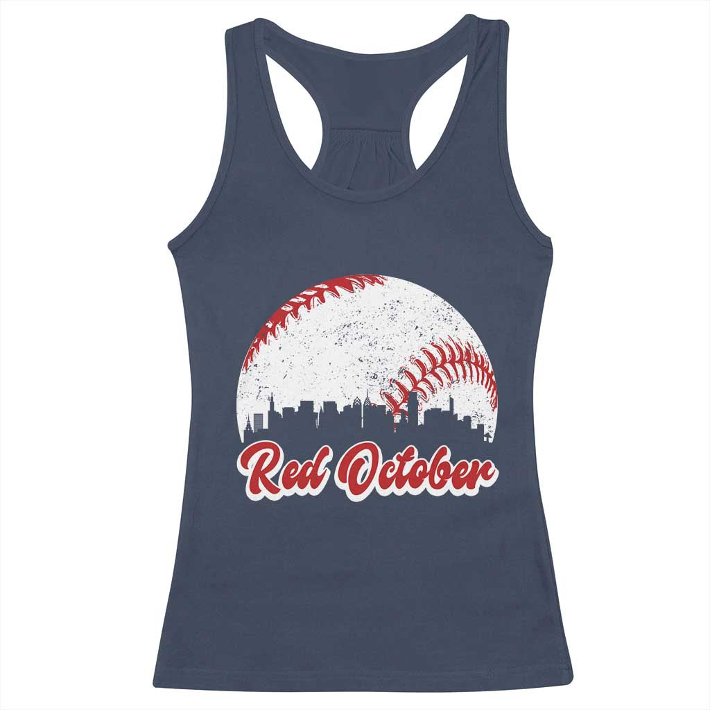 Vintage Red October Racerback Tank Top Philadelphia Skyline Retro Philly Cityscape TS10 Navy Print Your Wear