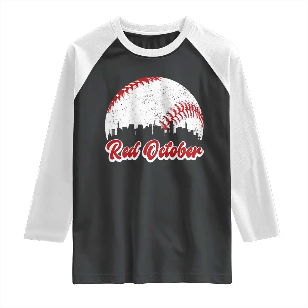 Vintage Red October Raglan Shirt Philadelphia Skyline Retro Philly Cityscape TS10 Black White Print Your Wear