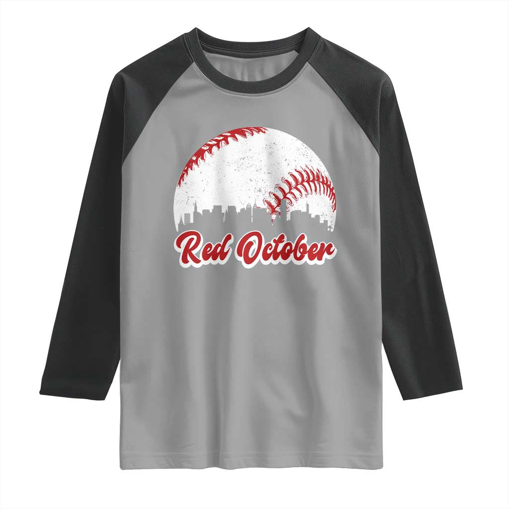 Vintage Red October Raglan Shirt Philadelphia Skyline Retro Philly Cityscape TS10 Sport Gray Black Print Your Wear