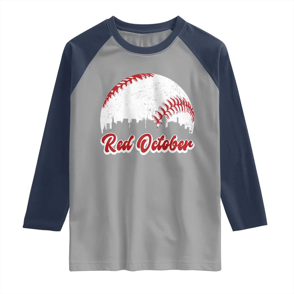 Vintage Red October Raglan Shirt Philadelphia Skyline Retro Philly Cityscape TS10 Sport Gray Navy Print Your Wear