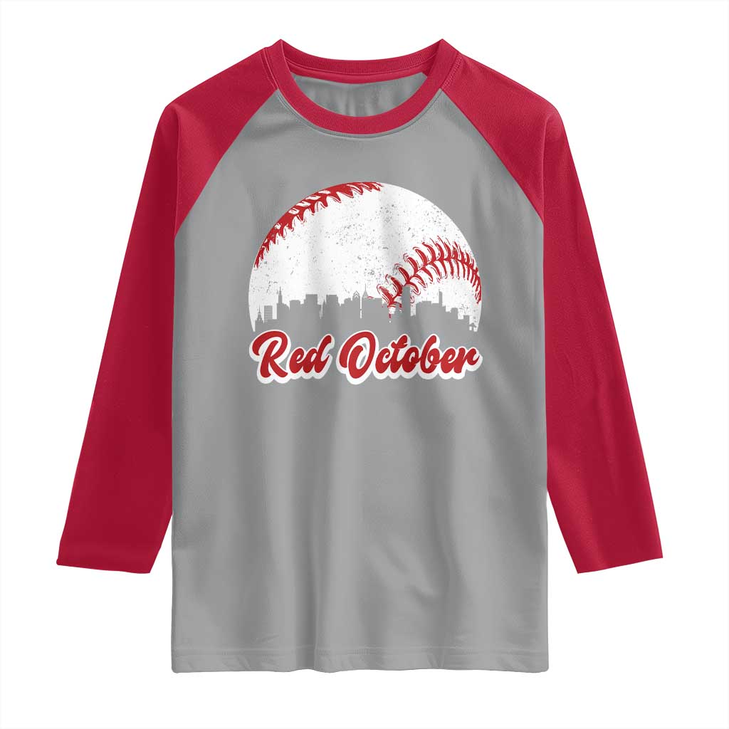 Vintage Red October Raglan Shirt Philadelphia Skyline Retro Philly Cityscape TS10 Sport Gray Red Print Your Wear
