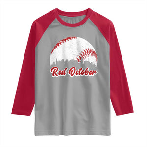Vintage Red October Raglan Shirt Philadelphia Skyline Retro Philly Cityscape TS10 Sport Gray Red Print Your Wear
