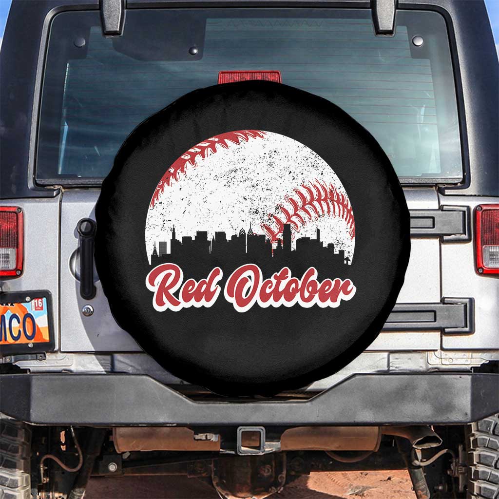 Vintage Red October Spare Tire Cover Philadelphia Skyline Retro Philly Cityscape TS10 No hole Black Print Your Wear