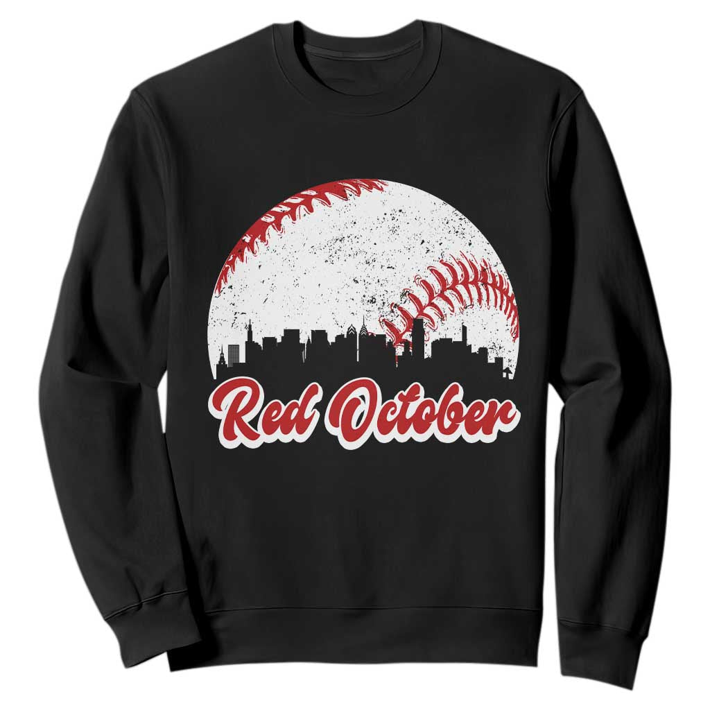 Vintage Red October Sweatshirt Philadelphia Skyline Retro Philly Cityscape TS10 Black Print Your Wear