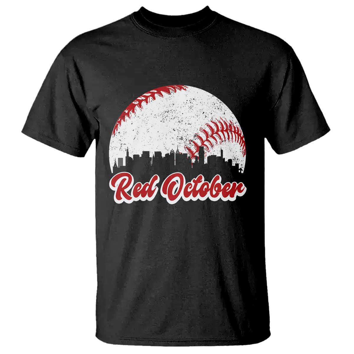 Vintage Red October T Shirt Philadelphia Skyline Retro Philly Cityscape TS10 Black Print Your Wear