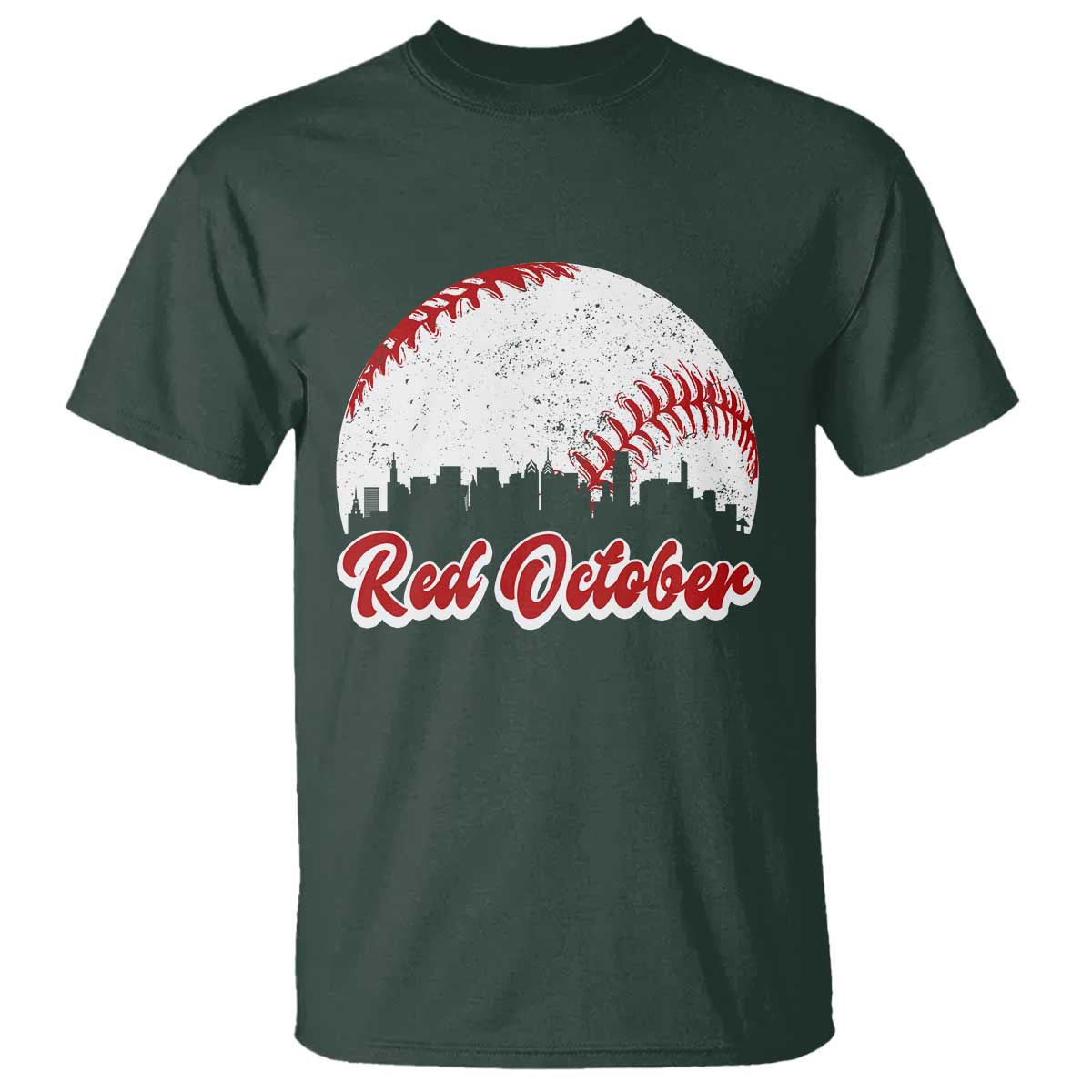 Vintage Red October T Shirt Philadelphia Skyline Retro Philly Cityscape TS10 Dark Forest Green Print Your Wear