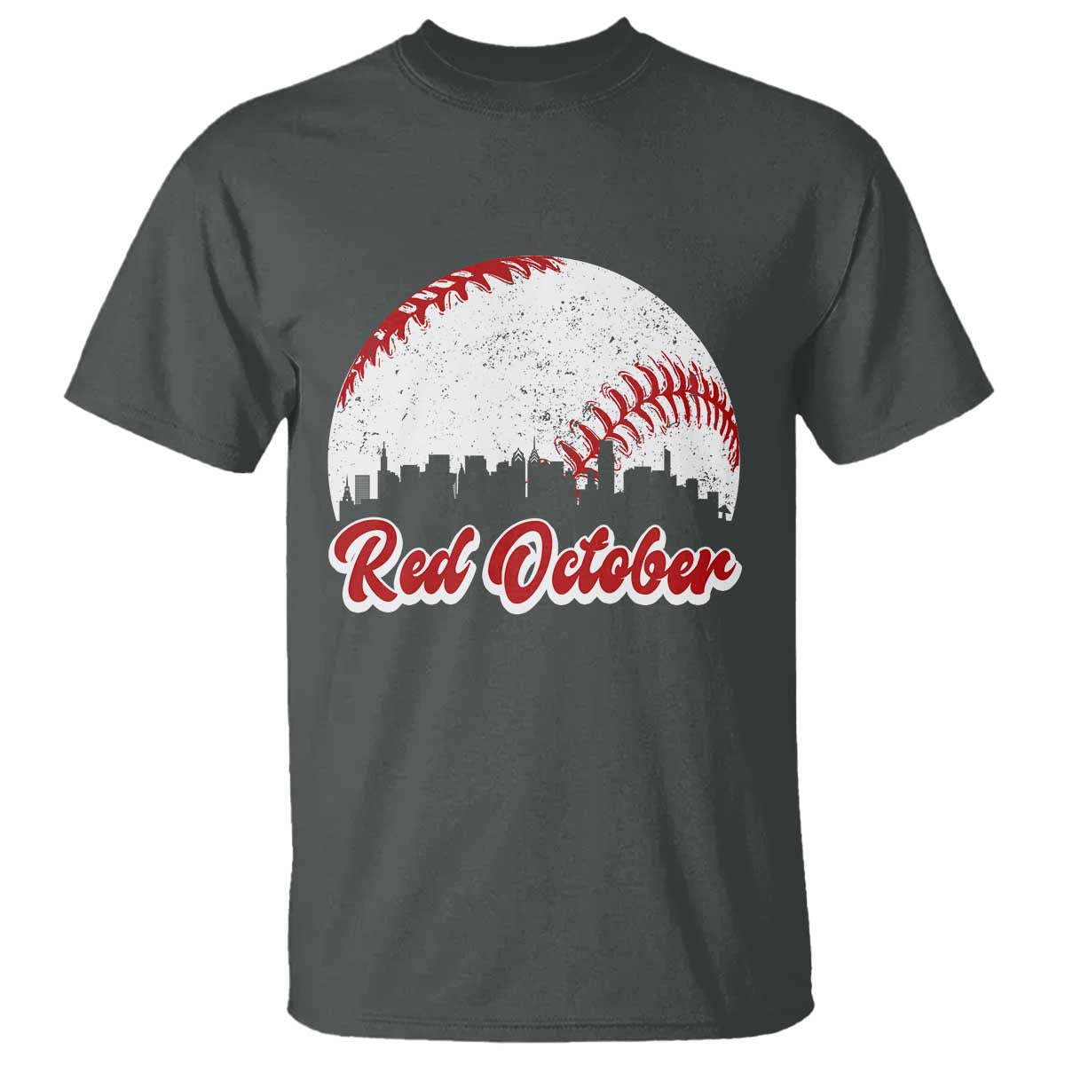 Vintage Red October T Shirt Philadelphia Skyline Retro Philly Cityscape TS10 Dark Heather Print Your Wear