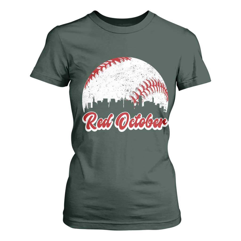Vintage Red October T Shirt For Women Philadelphia Skyline Retro Philly Cityscape TS10 Dark Forest Green Print Your Wear