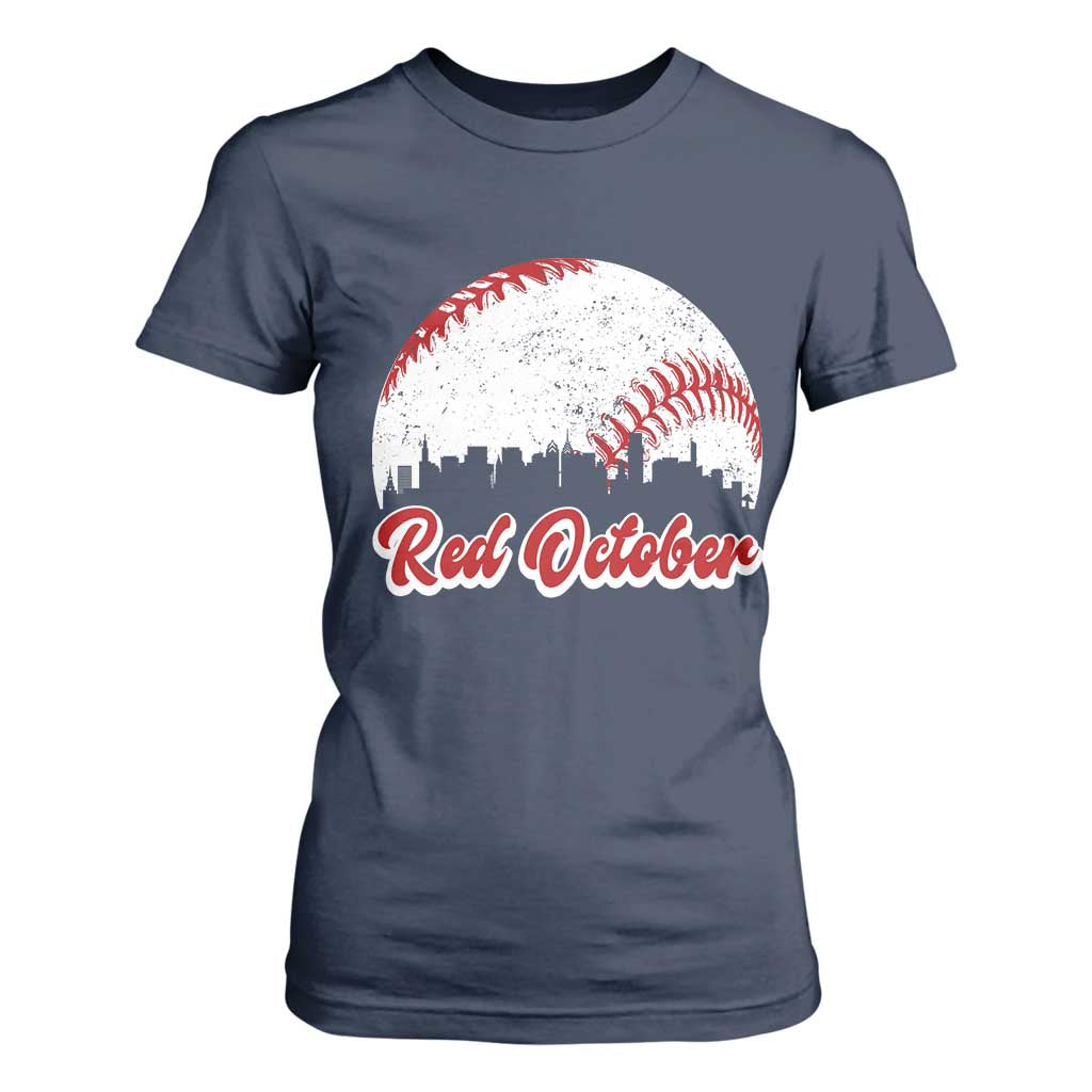 Vintage Red October T Shirt For Women Philadelphia Skyline Retro Philly Cityscape TS10 Navy Print Your Wear