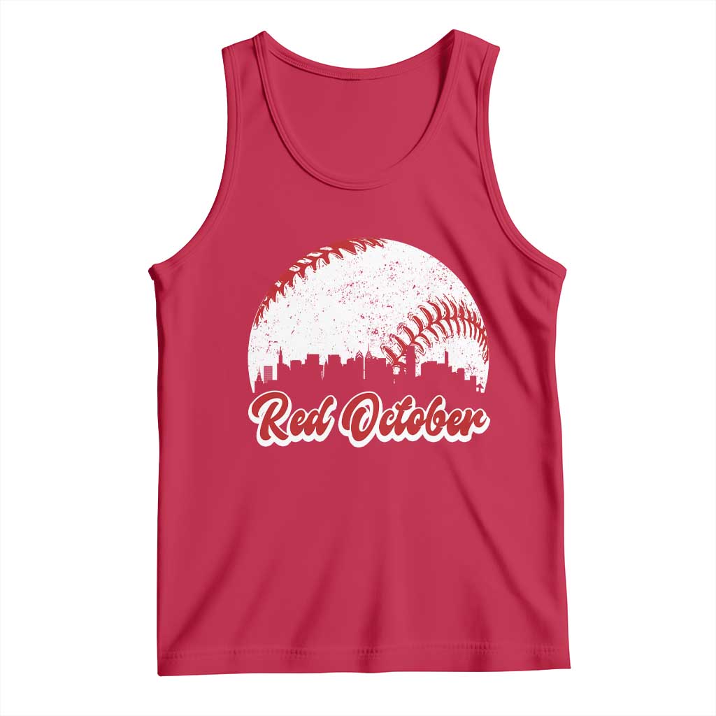 Vintage Red October Tank Top Philadelphia Skyline Retro Philly Cityscape TS10 Red Print Your Wear