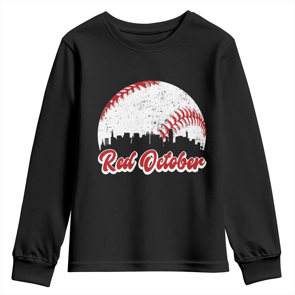 Vintage Red October Youth Sweatshirt Philadelphia Skyline Retro Philly Cityscape TS10 Black Print Your Wear