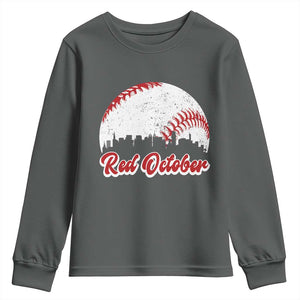 Vintage Red October Youth Sweatshirt Philadelphia Skyline Retro Philly Cityscape TS10 Dark Heather Print Your Wear