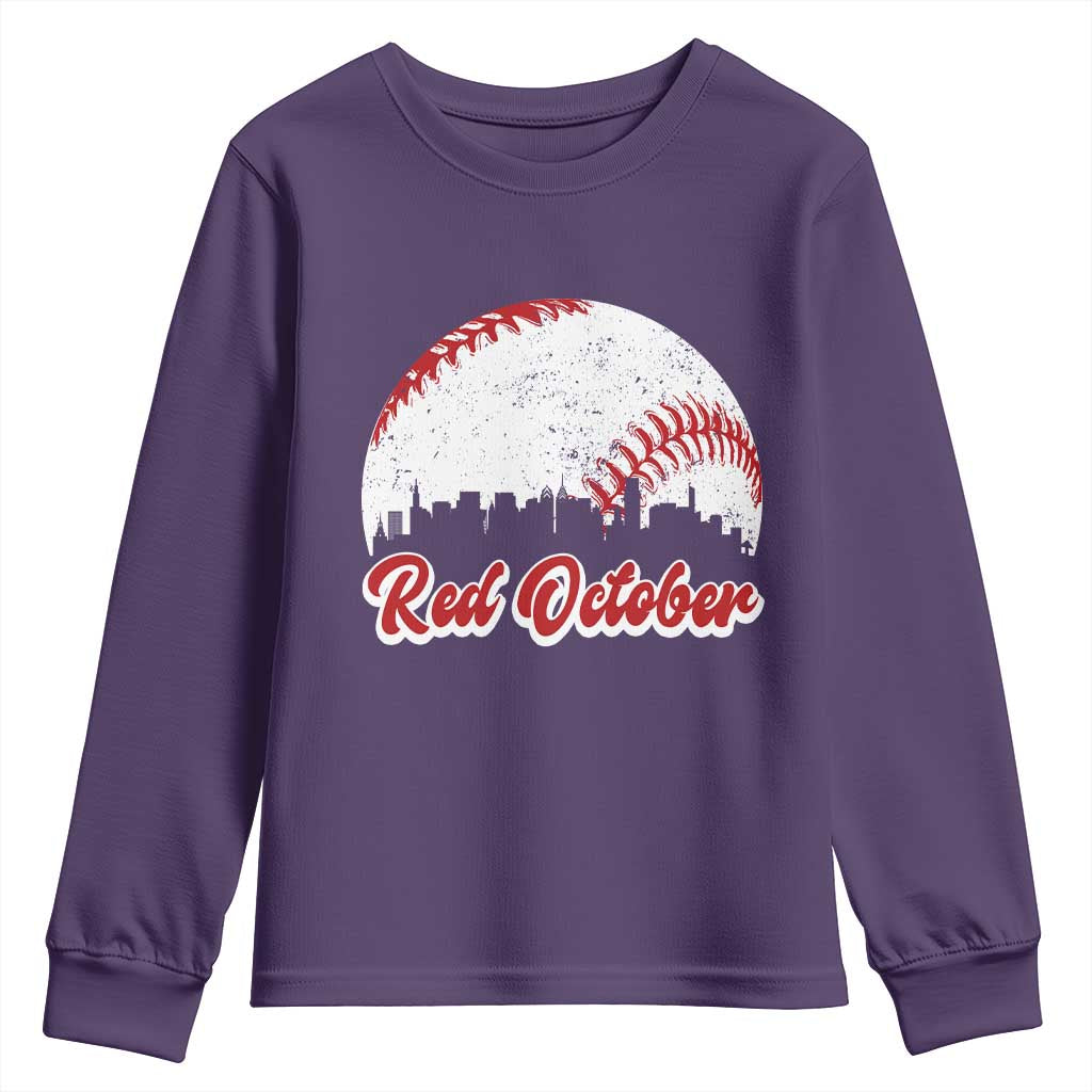 Vintage Red October Youth Sweatshirt Philadelphia Skyline Retro Philly Cityscape TS10 Purple Print Your Wear